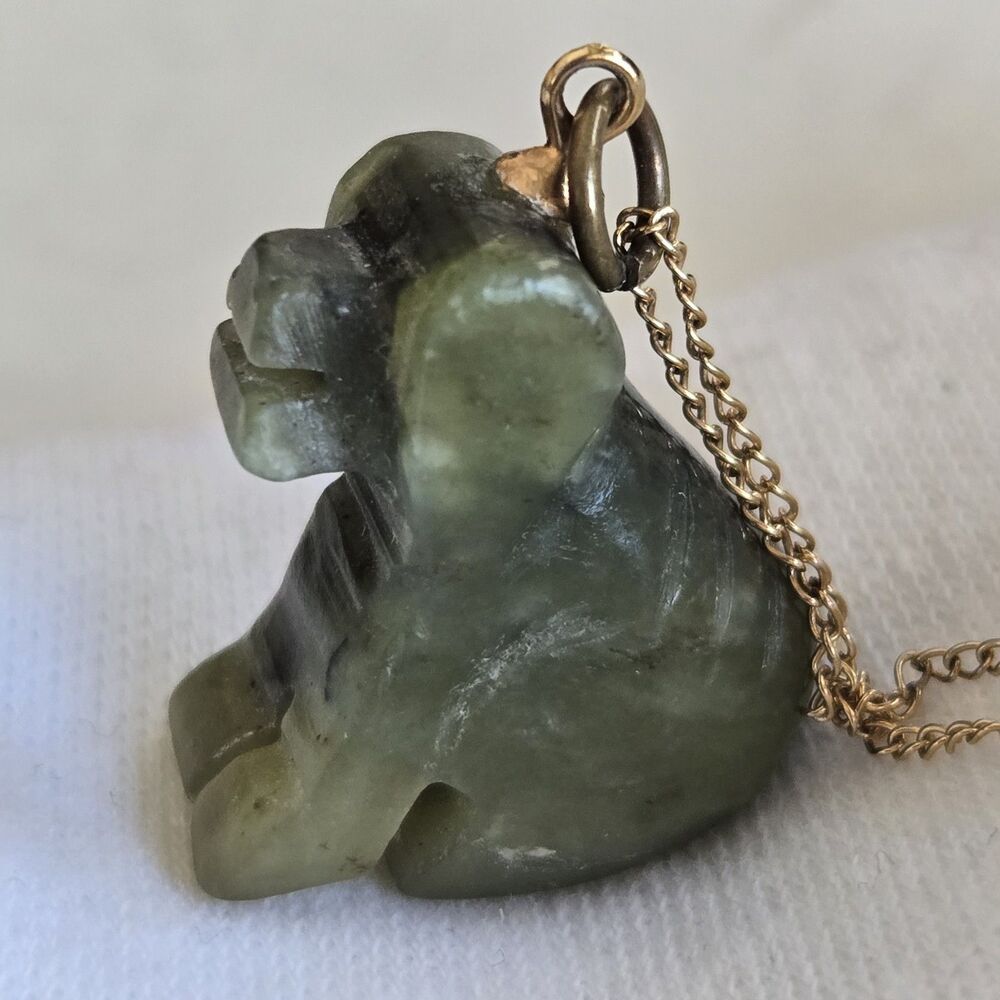 Vintage Carved Nephrite Jade Animal Pendant Necklace 1/20 12K Gold Filled Chain - Picture 14 of 16
